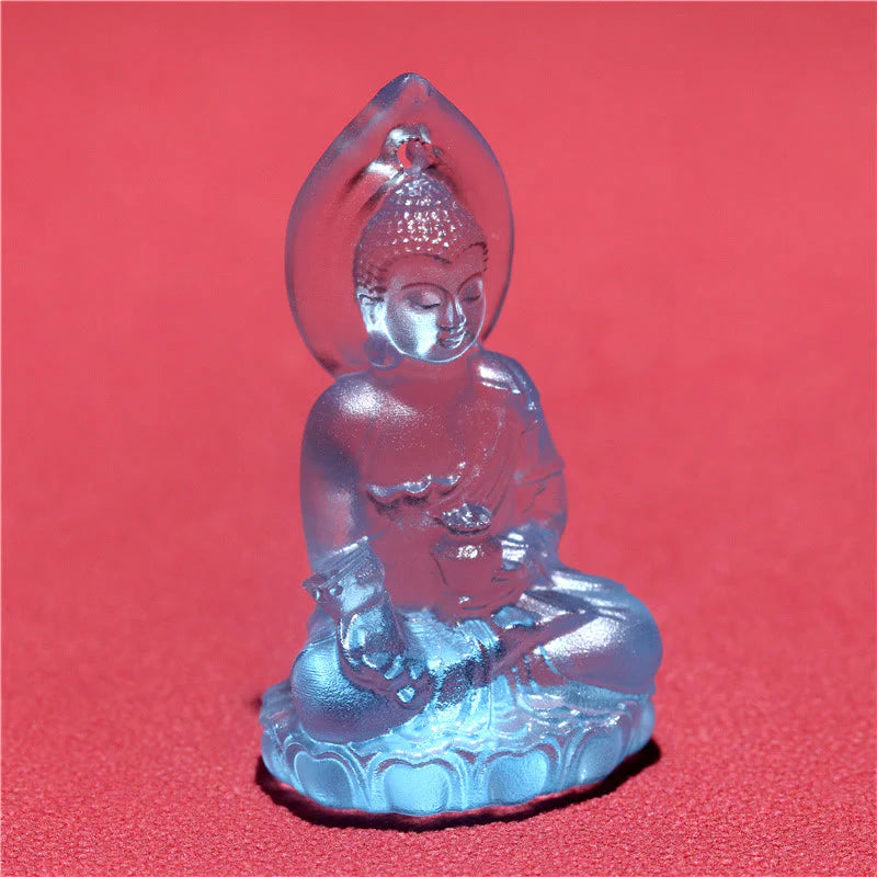 Buddha Stones Blue Tathagata Buddha Medicine Buddha Liuli Crystal Serenity Amulet Necklace Pendant
