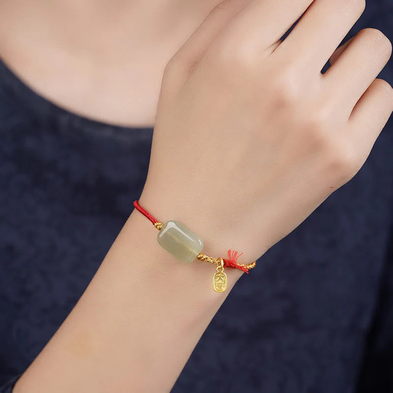 Buddha Stones 925 Sterling Silver Hetian Jade Prosperity Bracelet