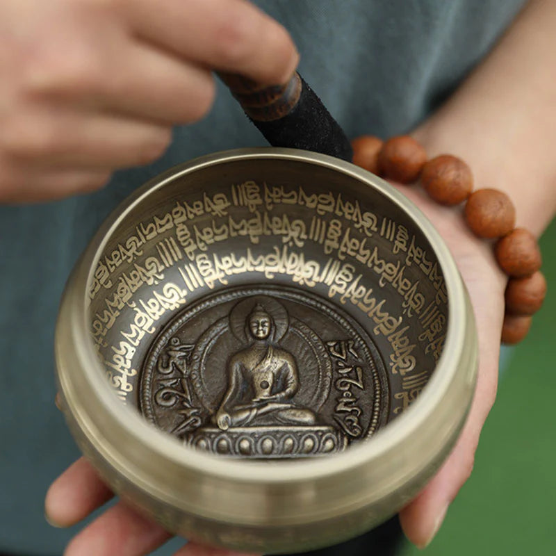 Buddha Stones Tibetan Sound Bowl Handcrafted for Focus and Meditation Peaceful Happiness Singing Bowl Set