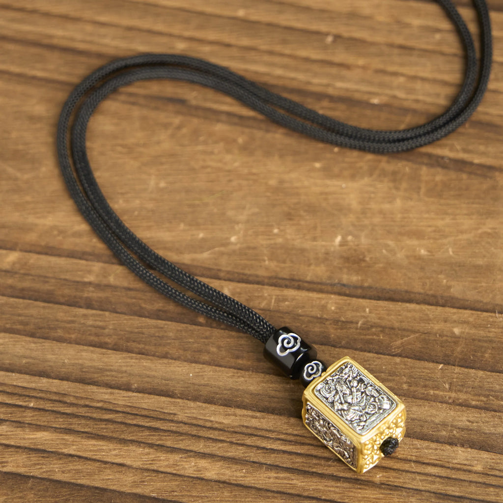 Buddha Stones Tibetan Zakiram Goddess Of Wealth Protection Rope Square Necklace Pendant