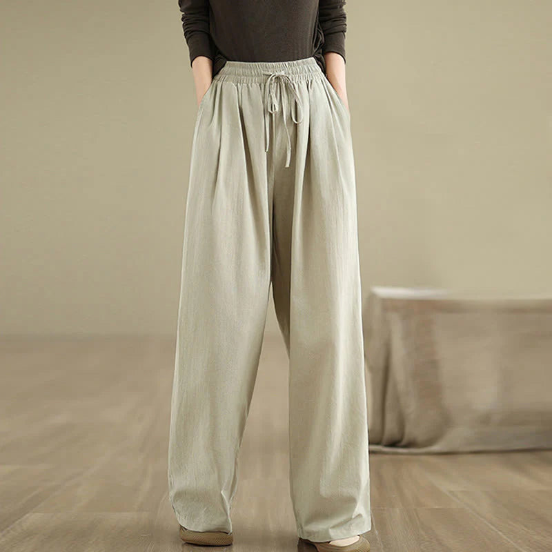 Buddha Stones Casual Straight-leg Women's Cotton Pants With Pockets