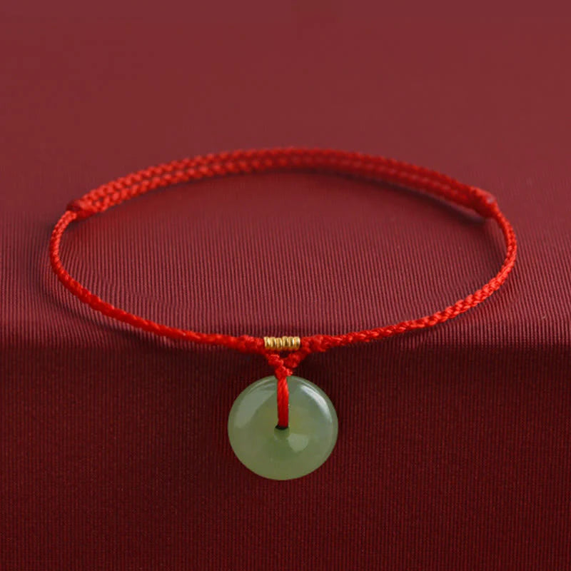 Buddha Stones Natural Hetian Jade Peace Buckle String Abundance Bracelet Anklet