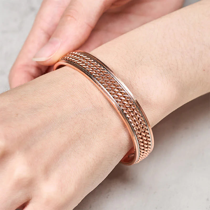 Buddha Stones Braided Design Copper Open Adjustable Balance Cuff Bracelet Bangle