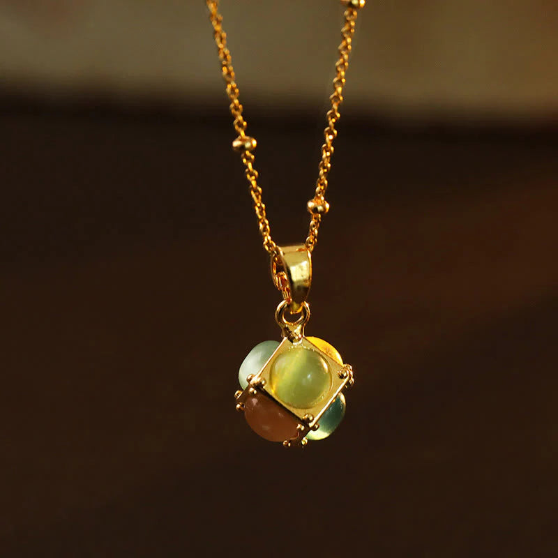 FREE Today: Support and Peace Multicolored Cat's Eye Inlaid Design Cube Necklace Pendant