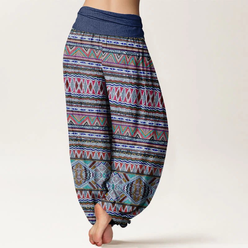 Buddha Stones Cotton Casual Tribal Style Geometric Pattern Women's Elastic Waist Harem Pants