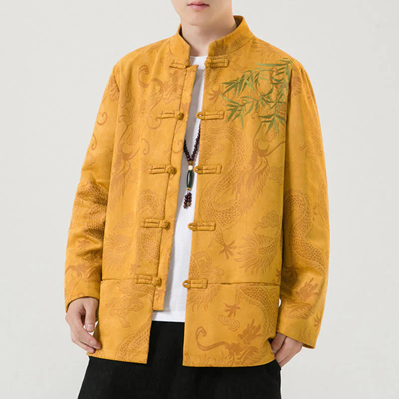 Buddha Stones Bamboo Dragon Frog-Button Desgin Long Sleeve Men's Jacket