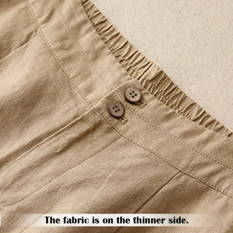 Buddha Stones Summer Casual Simple Design Linen Women's Wide Leg Pants With Zipper Pockets
