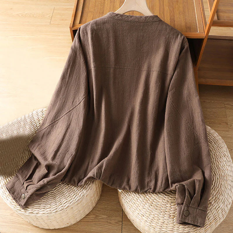 Buddha Stones Women's Cotton Zipper Design Double Layer Long Sleeve Jacket With Pockets