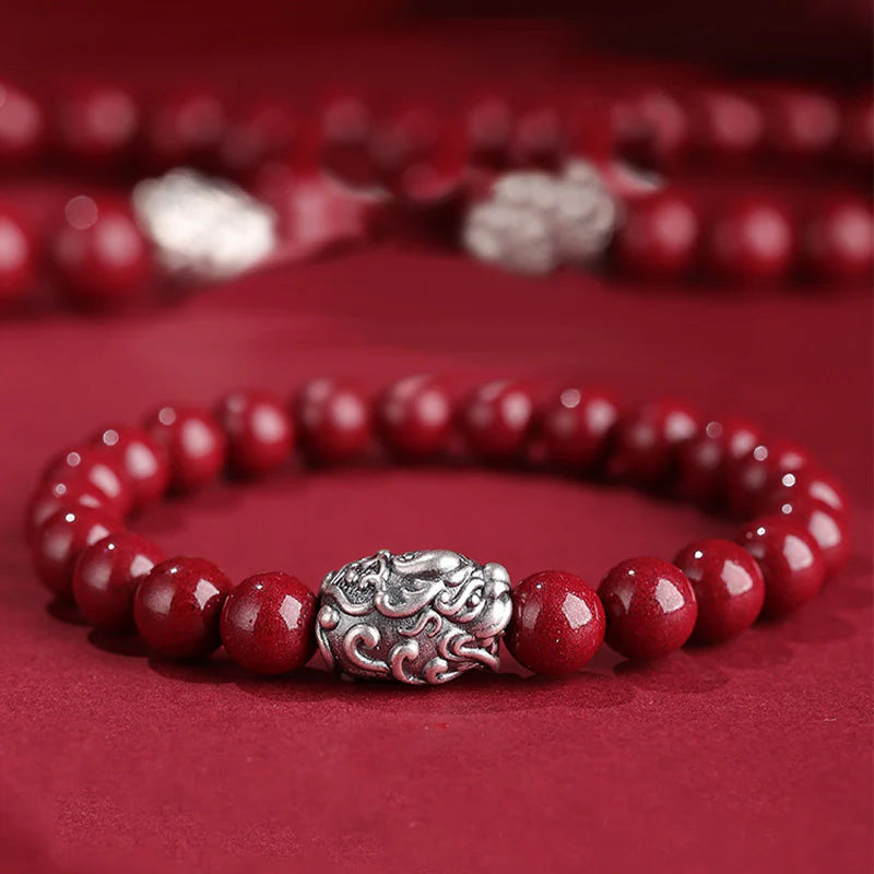 Buddha Stones 999 Sterling Silver PiXiu Natural Cinnabar Wealth Luck Bracelet (Extra 30% Off | USE CODE: FS30)
