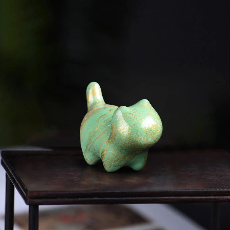Buddha Stones Mini Lovely Cat Ebony Wood Lacquer Craft Peace Decoration
