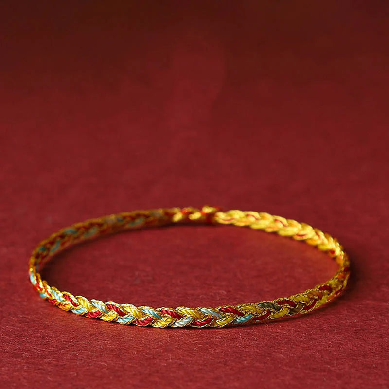 Buddha Stones Handmade Multicolored Dragon Scale Pattern Braid String Bracelet