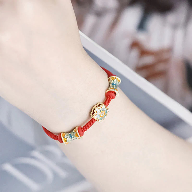 Buddha Stones Dunhuang 925 Sterling Silver Lotus Drum New Beginning Red Rope Bracelet