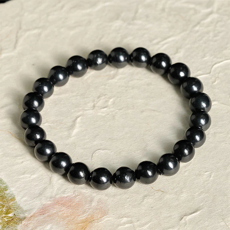 Buddha Stones Round Authentic Shungite Stone Inner Strength Beaded Bracelet