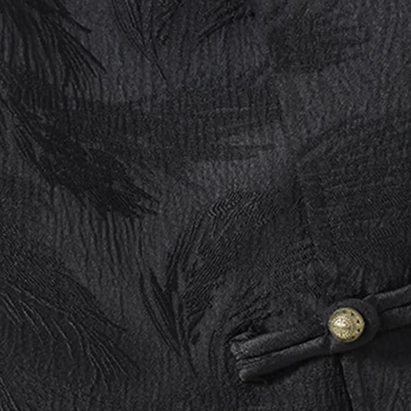 Buddha Stones Summer Mandarin Collar Textured Jacquard Men's Elbow Sleeve Shirt