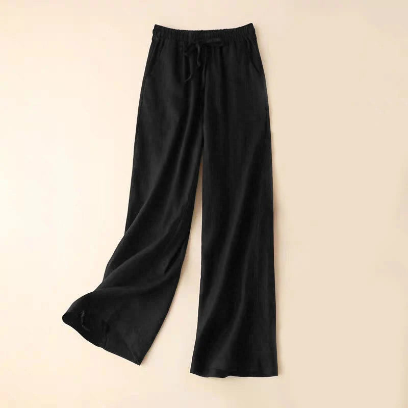 Buddha Stones Casual High Waist Lace-up Wide Leg Pants With Pockets