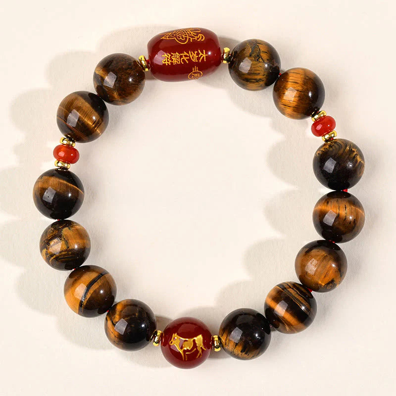 Buddha Stones 12 Chinese Zodiac Natural Tiger Eye Red Agate Protection Bracelet