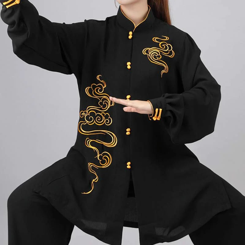 Buddha Stones Auspicious Clouds Embroidery Meditation Prayer Spiritual Zen Tai Chi Qigong Practice Unisex Clothing Set (Extra 30% Off | USE CODE: FS30)