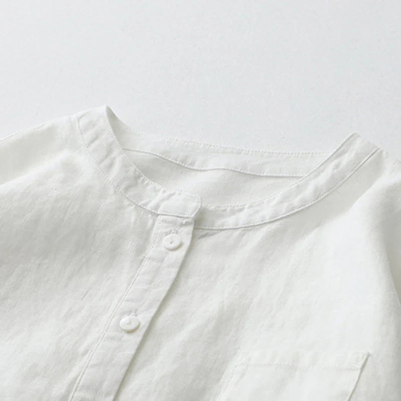 Buddha Stones Solid Color Button Three Quarter Sleeve Shirt