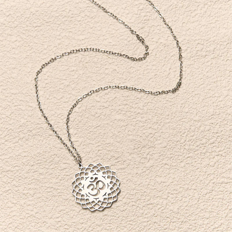 Buddha Stones Hollow Lotus Design Om Symbol Stainless Steel Connection Necklace Pendant
