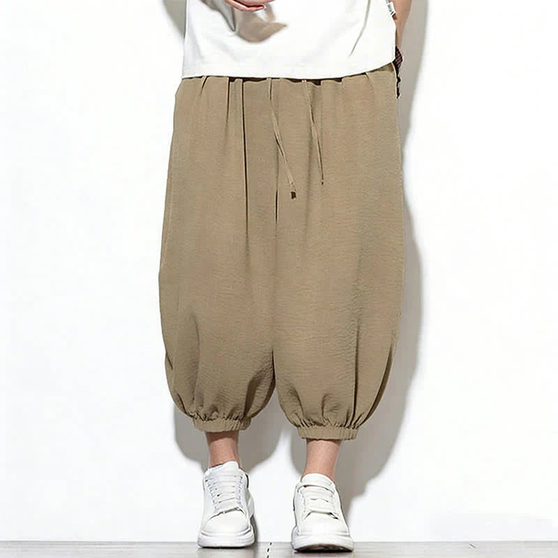 Buddha Stones Spring Solid Color Drawstring Elastic Design Men's Harem Capri Pants