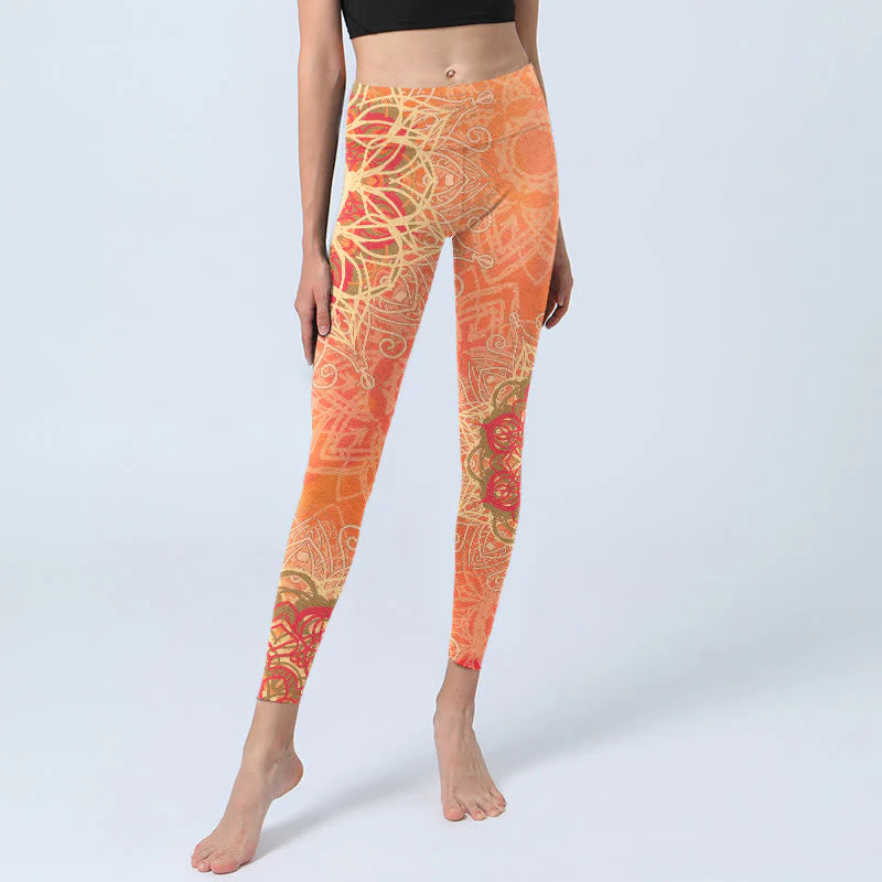 Buddha Stones Symmetrical Geometric Pattern Print Gym Leggings Women's Yoga Pants