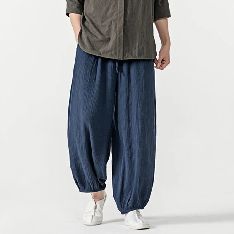 Buddha Stones Soft Solid Color Drawstring Cotton Men's Pants With Pockets