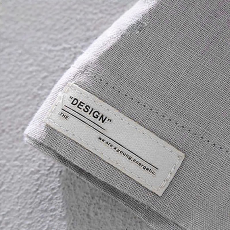 Buddha Stones Crew Neck Simple Design Men's Short Sleeve Linen Shirt With Pocket