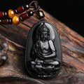 Buddha Stones Chinese Zodiac Natal Buddha Natural Black Obsidian Purification Necklace Pendant