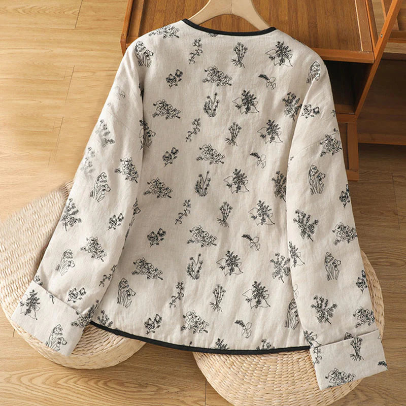 Buddha Stones Women's Printing Frog-button Long Sleeve Padded Jacket With Pockets