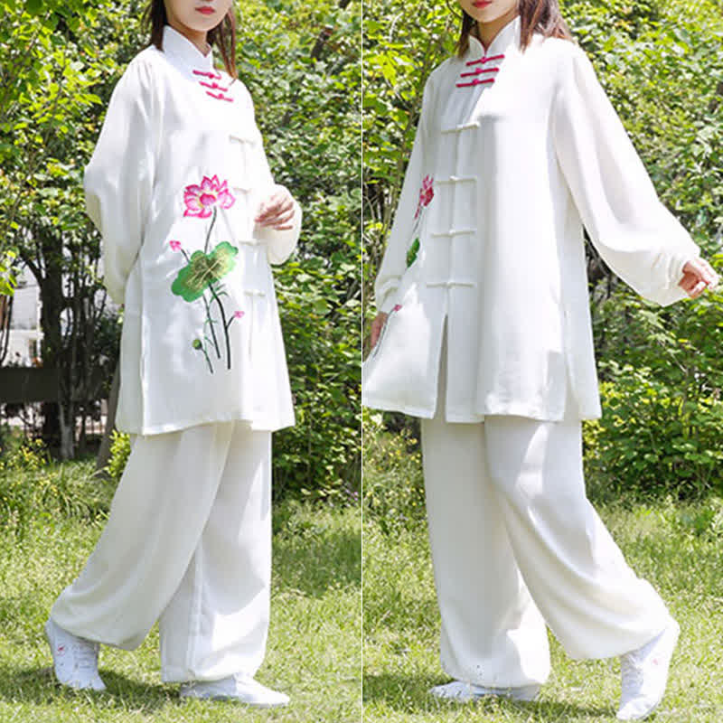 Buddha Stones Lotus Flower Leaf Pattern Tai Chi Meditation Prayer Spiritual Zen Practice Clothing Women's Set (Extra 30% Off | USE CODE: FS30)