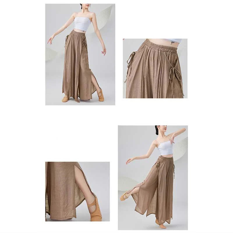 Buddha Stones Solid Color Loose Cotton Linen Wide Leg Pants For Yoga Classical Dance (Extra 35% Off | USE CODE: FS35)
