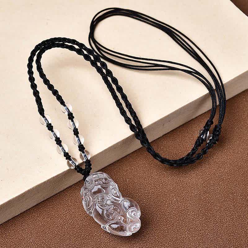 Buddha Stones Natural Clear Quartz Pixiu Clarity Beads Rope Necklace