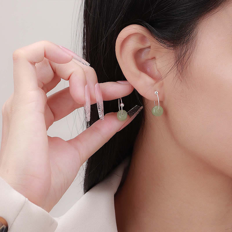 Buddha Stones 925 Sterling Silver Hetian Jade Prosperity Earrings