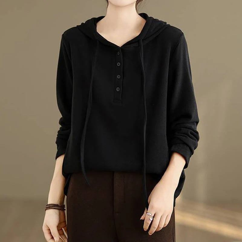 Buddha Stones Winter Solid Color Cotton Long Sleeve Women's Hoodie Has Hood