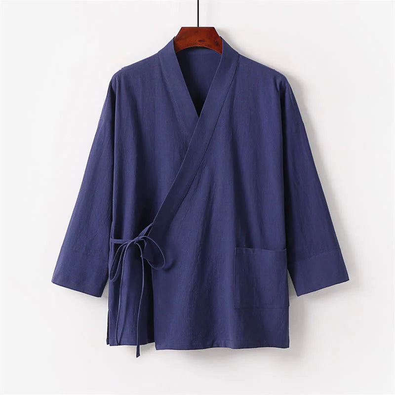 Buddha Stones 2Pcs Lace-up Cotton Kimono Pants With Pockets Men's Meditation Cloth Set