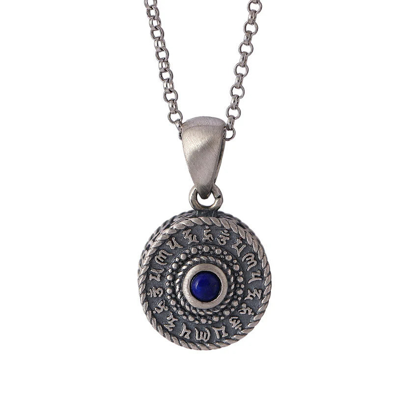 Buddha Stones 925 Sterling Silver Om Mani Padme Hum Lazurite Love Peace Necklace Pendant