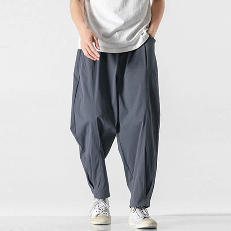Buddha Stones Summer Solid Drawstring Ankle-Length Men's Cargo Harem Pants With Pockets
