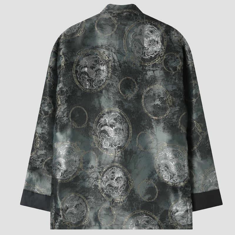 Buddha Stones Kirin Mountains Frog-Button Long Sleeve Men's Jacket With Pockets