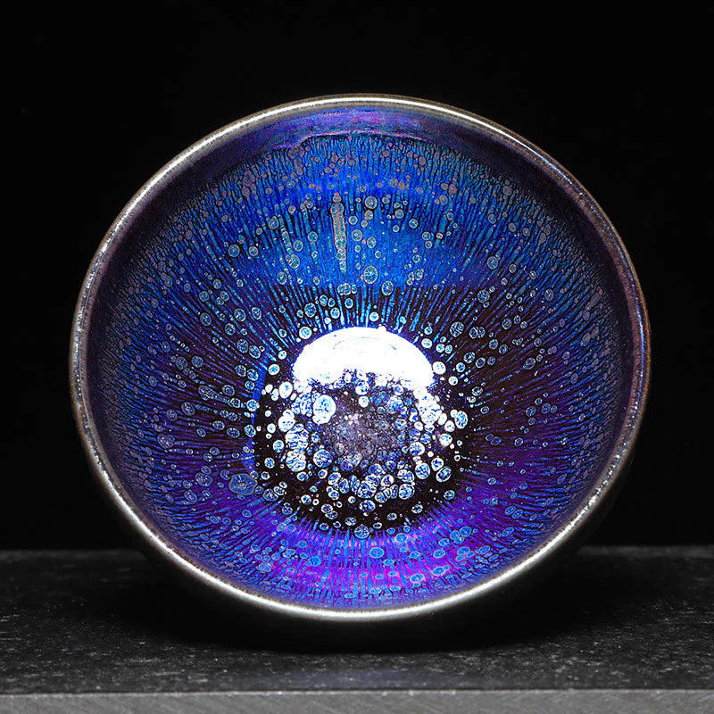 Buddha Stones Chinese Jianzhan Blue Colorful Glaze Ceramic Teacup Tenmoku Kung Fu Tea Cup With Gift Box