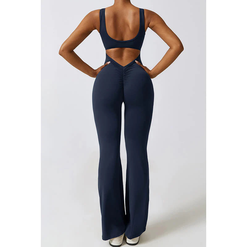 Buddha Stones Women Workout Sleeveless Jumpsuit Flare Pants Sports Fitness Yoga Bodysuit