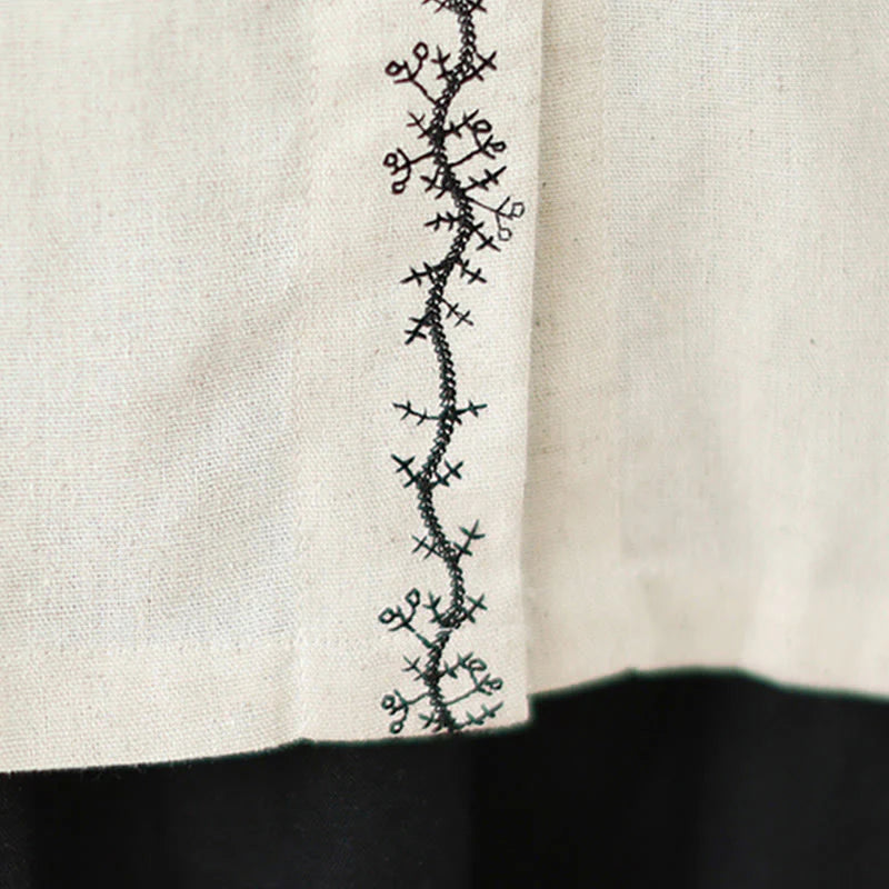 Buddha Stones Spring Embroidery Buttons Design Women's Cotton Peter Pan Collar Long Sleeve Shirt
