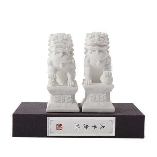 Buddha Stones 2Pcs Lion Statue Courage Strength Resin Home Office Decoration
