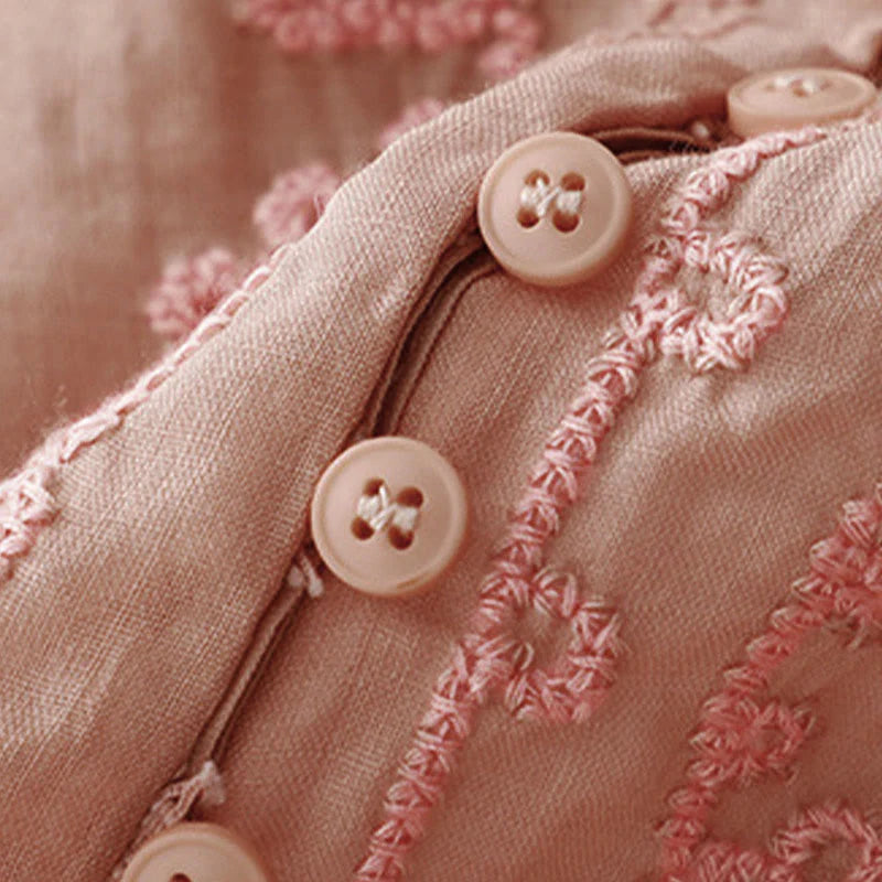Buddha Stones Casual Women's Plain Frog Buckle Design Half Sleeve Shirt