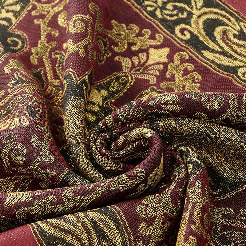 Buddha Stones Spring Golden Cashew Flower Geometric Pattern Tassel Cozy Scarf Shawl