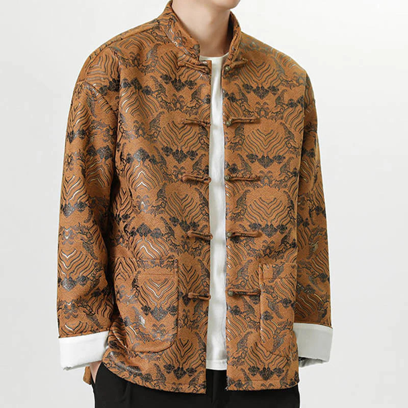 Buddha Stones Frog-Button Chinese Tang Suit Wave Shape Long Shirt Men Jacket Clothing (Extra 30% Off | USE CODE: FS30)