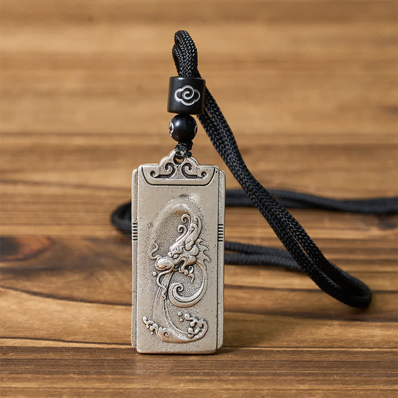 Buddha Stones Copper Plated With Silver Dragon Rope Strength Necklace Pendant
