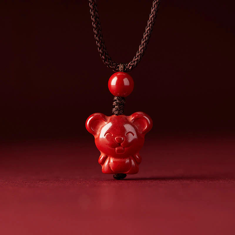 Buddha Stones Year Of The Horse Chinese Zodiac Engraved Design Cinnabar Blessing Rope Necklace Pendants