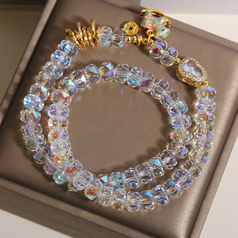 Buddha Stones Chinese Zodiac Year Of The Horse Crystal Glass Copper Coin Gourd Double Wrap Bracelet