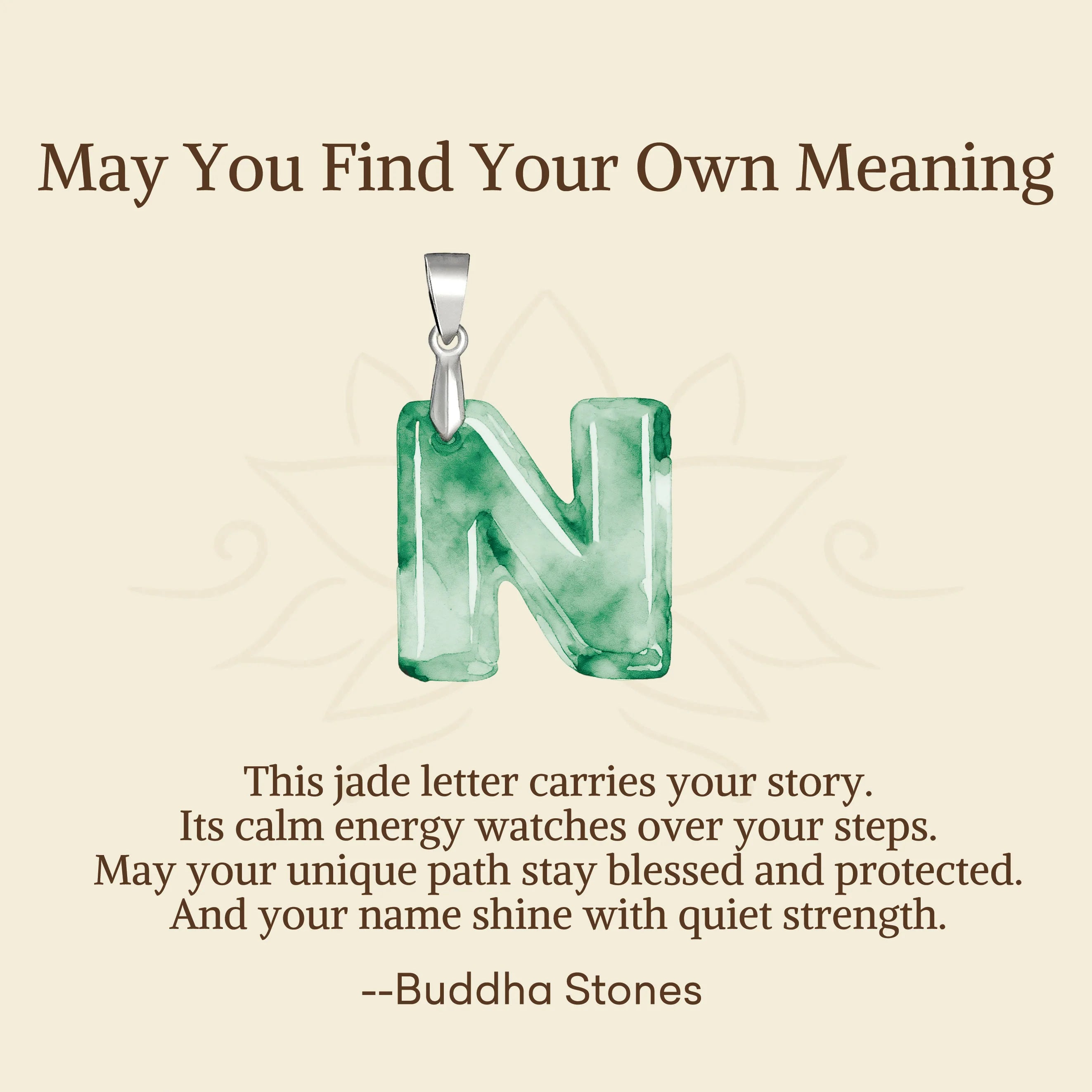Buddha Stones May You Find Your Own Meaning Natural A-Z Letter Jade Titanium Steel Chain Necklace Includes Gift Message Card