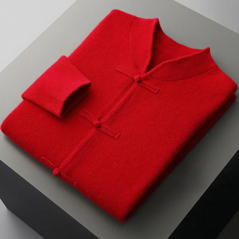 Buddha Stones Winter Solid Color Chinese Frog-Button Men's Wool Long Sleeve Sweater